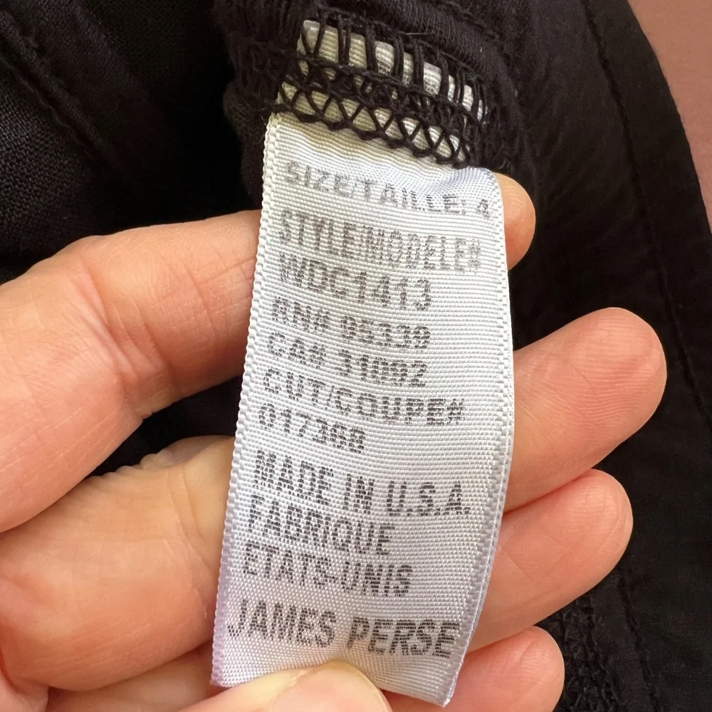 James Perse Black Linen Pull-On Pants Elastic Waist XL